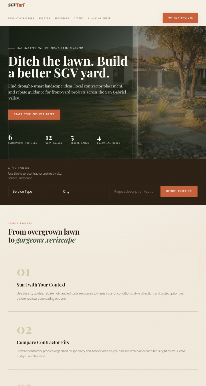 SGV Turf premium local service brand homepage